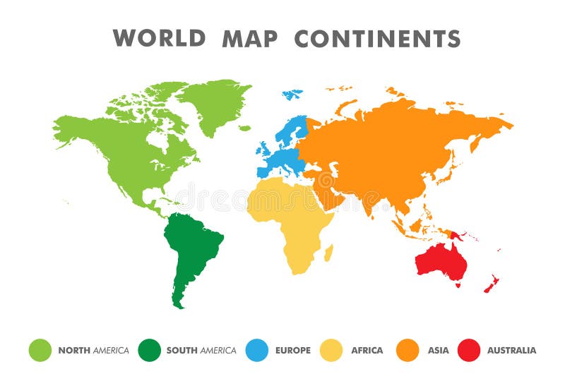 Mapa mundial dividido en seis continentes de diferentes colores libre illustration