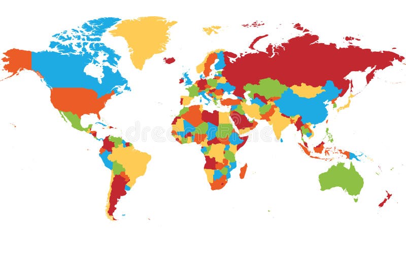 Mapa mundial. mapa político em branco de alta definição do mapa vetorial do esquema mundial de 5 cores em branco