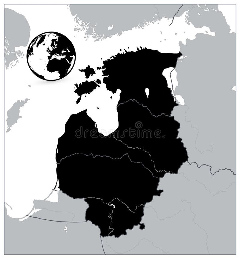 Mapa negro de los Estados bálticos NINGUÌN texto libre illustration