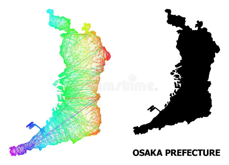 Mapa neto de la prefectura de osaka con gradiente de color arcoiris libre illustration