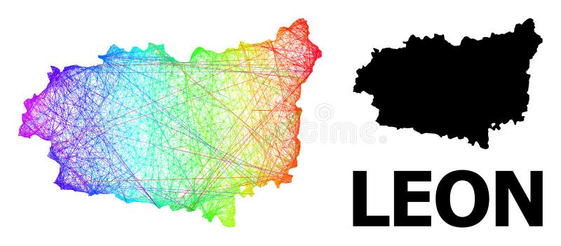 Mapa neto de la provincia león con gradiente de color arcoiris stock de ilustración