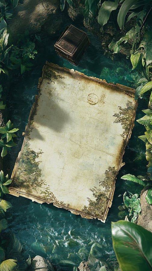 Mapa pirata que conduce a un cofre del tesoro en medio de una densa jungla ilustración del vector