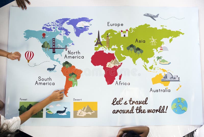 Mapa Pokazuje Światowym kontynentów krajom ocean geografię