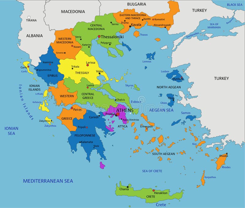 Mapa Politico De Grecia Ilustracao Do Vetor Ilustracao De Peloponnese ...