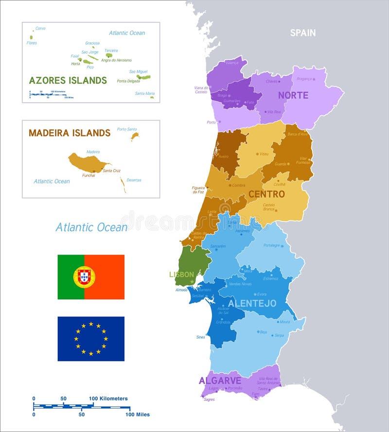 Mapa Político Azul Do Vetor De Portugal Ilustração do Vetor - Ilustração de  portugal, nearsighted: 122928244