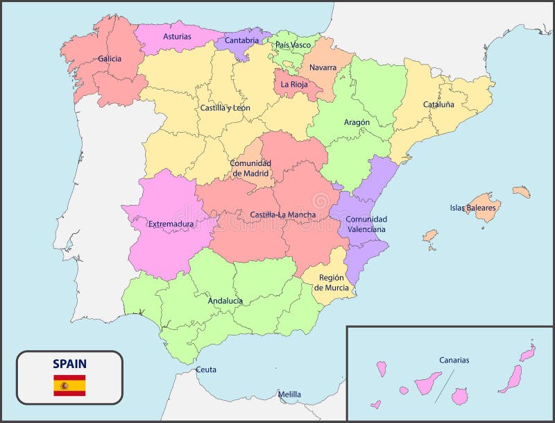 Mapa Portugal Espanha Politico Peninsula Politico Poster Esc