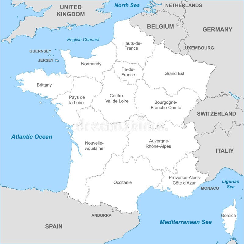 Mapa político de alta qualidade da frança e espanha com fronteiras das  regiões ou províncias