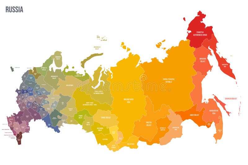 Federação Russa Detalhada Mapa Político - Arte vetorial de stock e