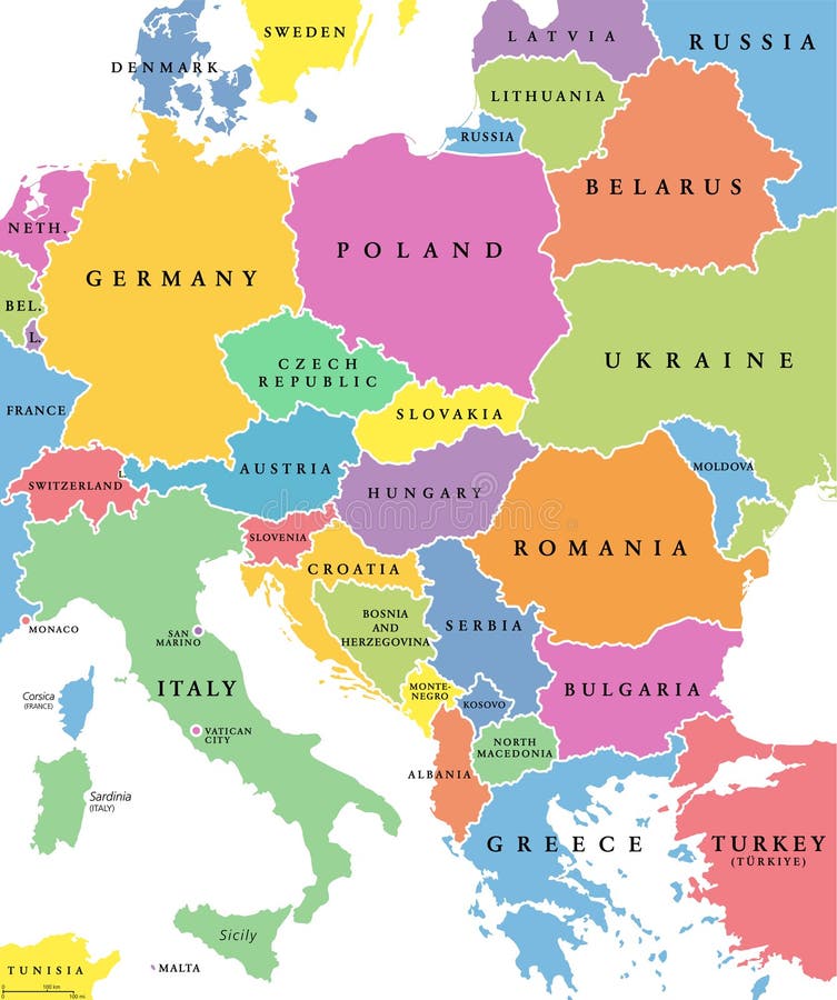 Mapa Político De Los Países De Europa Central Ilustración del Vector -  Ilustración de correspondencia, grecia: 78874632