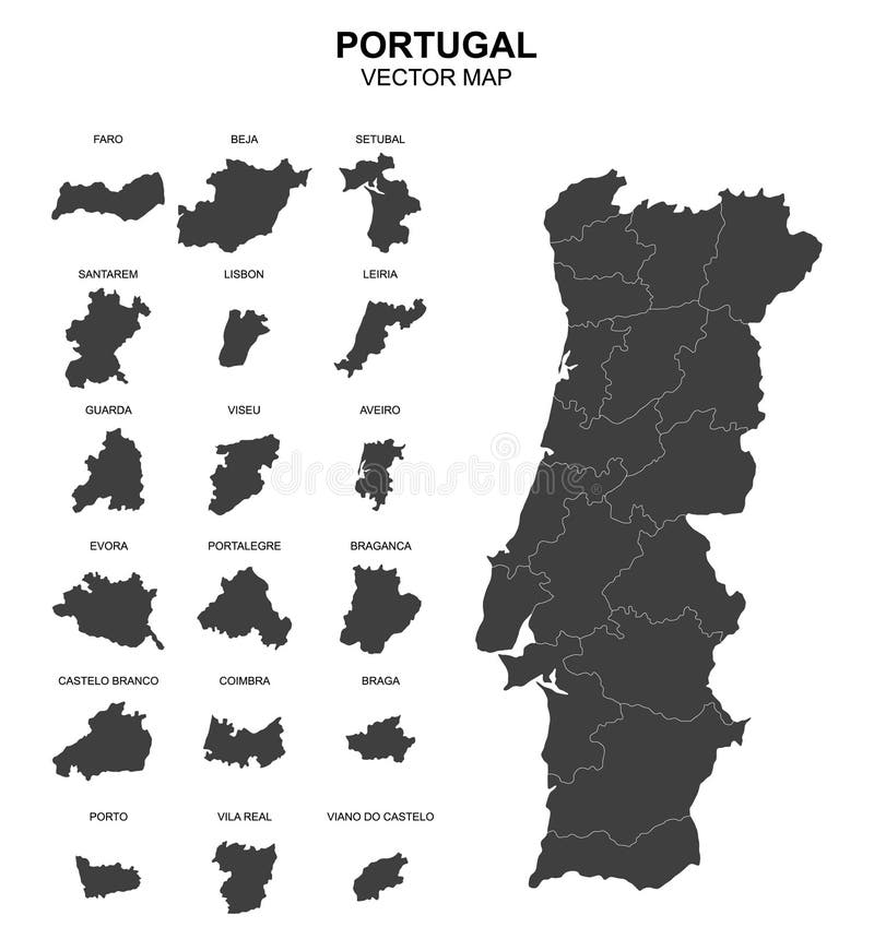 conjunto de mapa de política purtugal isolado no fundo branco 9333997 Vetor  no Vecteezy