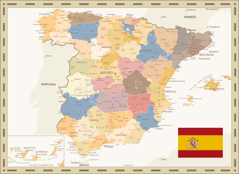 Portugal Mapa político Cor vintage imagem vetorial de Cartarium