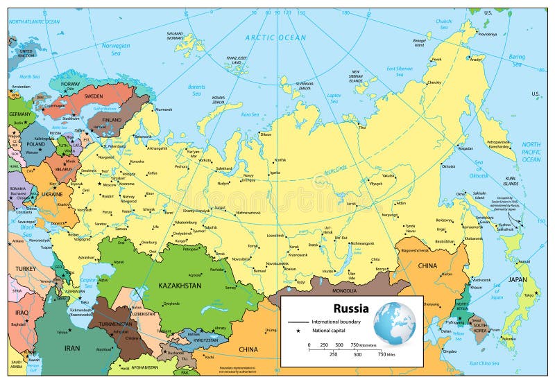 Mapa Político Da Rússia Com Capital Moscou, Fronteiras Nacionais E
