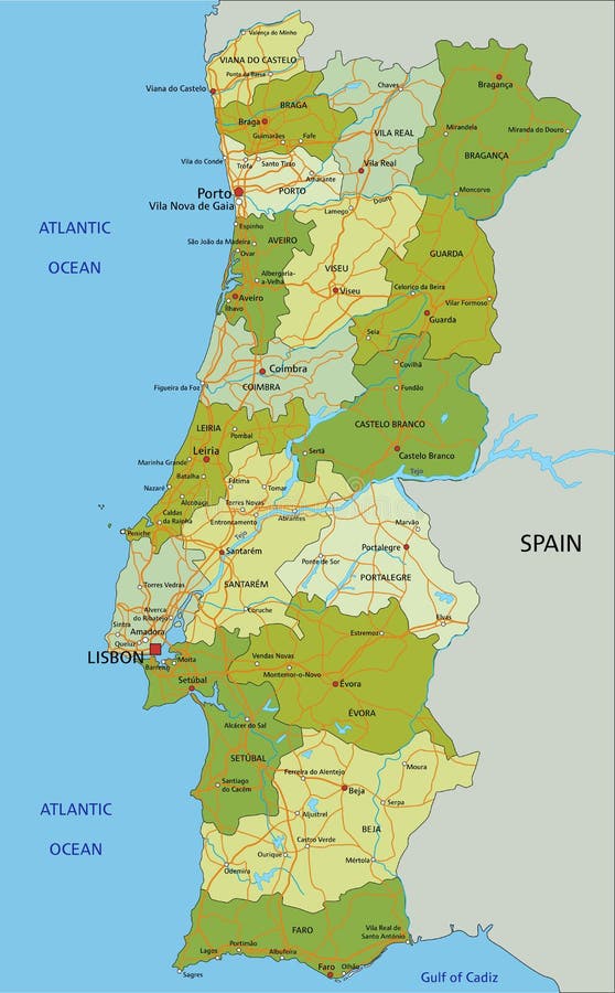 Mapa político de portugal com fronteiras com fronteiras de regiões