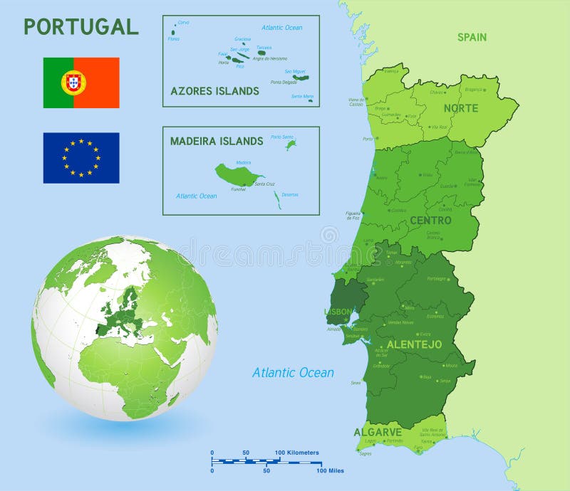 Mapa de Portugal Districs ilustração do vetor. Ilustração de real - 1475805