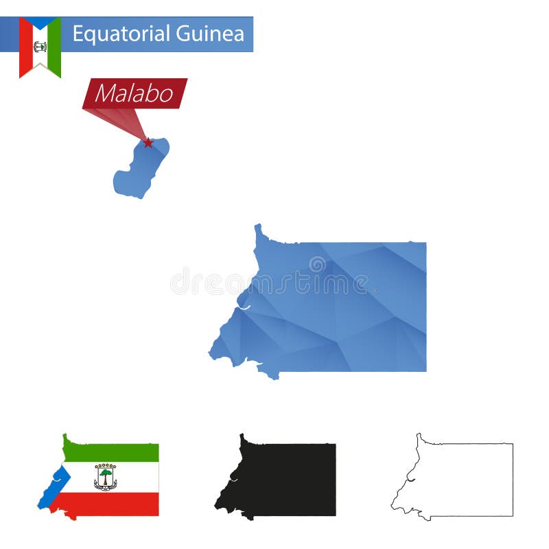 Mapa poli azul da Guiné Equatorial baixo com capital Malabo ilustração do vetor