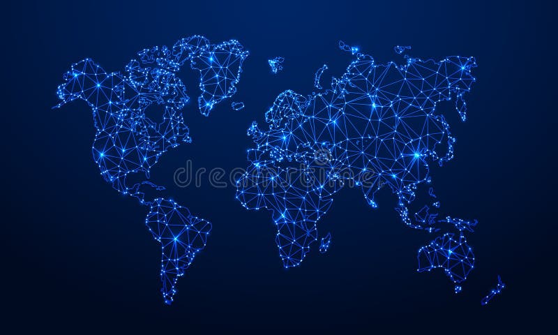 Mapa poligonal El mapa del globo de Digitaces, los polígonos azules conecta a tierra mapas y concepto del vector de la rejilla de