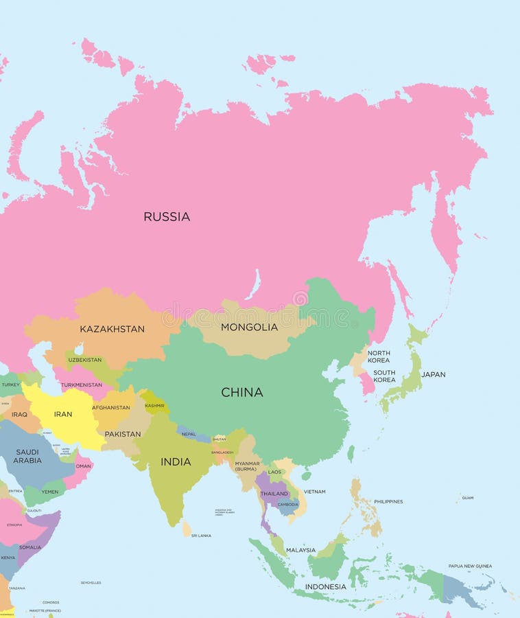 Mapa político colorido de Ásia ilustração stock Mapa político colorido de Ásia ilustração stock