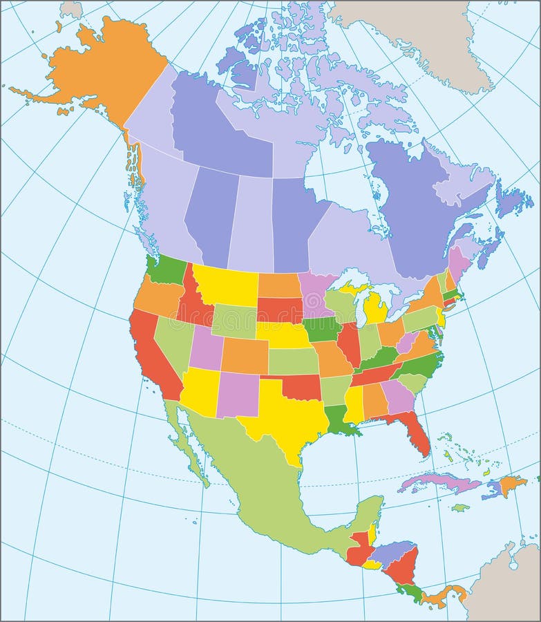 Mapa político de America do Norte