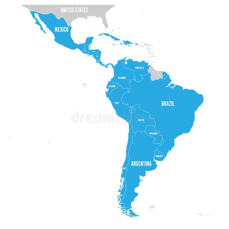 Mapa político de América latina El azul latinoamericano de los estados destacó en el mapa de Suramérica, America Central y