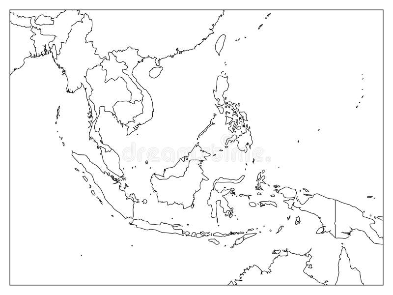 Mapa político de Asia sudoriental Esquema negro en el fondo blanco Ejemplo plano simple del vector