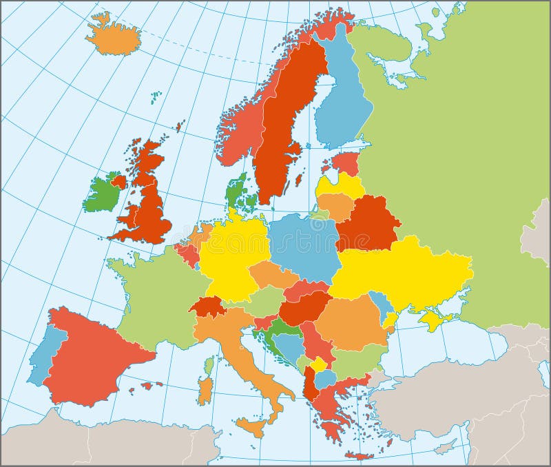 Political map of Europe in vector with present states borders. Political map of Europe in vector with present states borders.