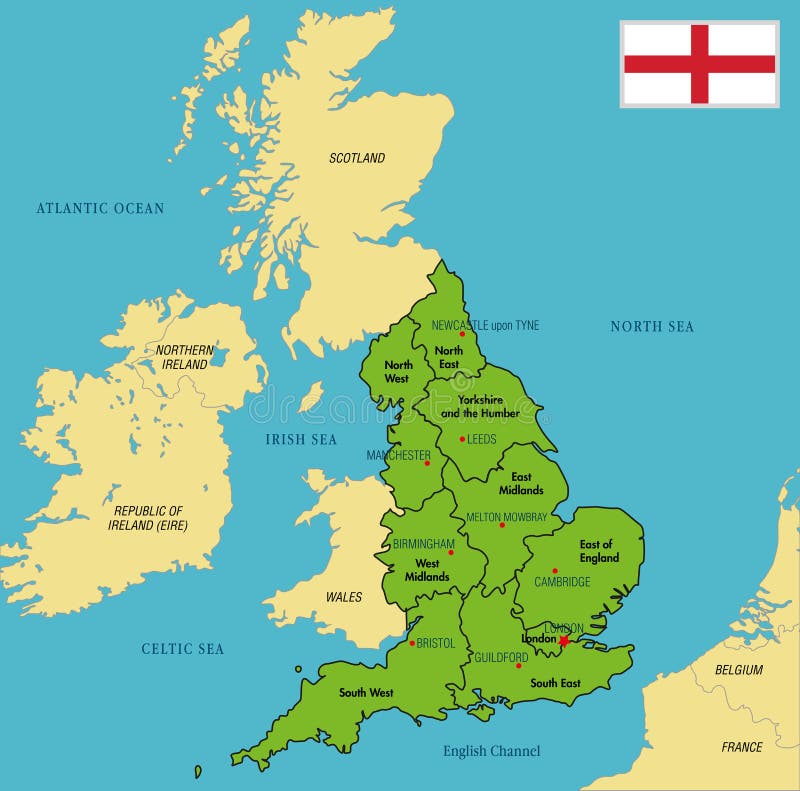 Mapa Político De Inglaterra Com Regiões E Seus Capitais Ilustração do