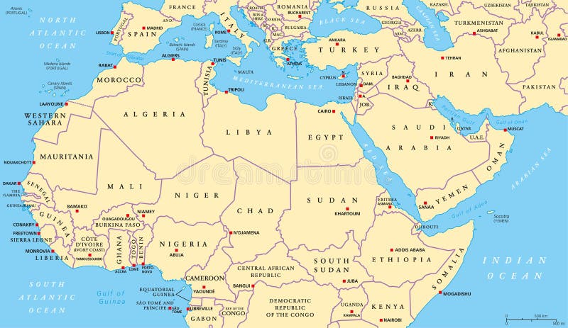 Mapa político de la África del Norte y de Oriente Medio