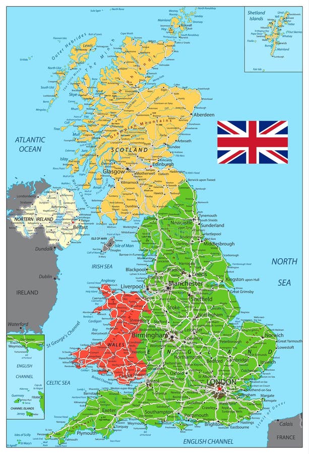 Mapa político de Reino Unido con los caminos ilustración del vector Mapa político de Reino Unido con los caminos ilustración del vector