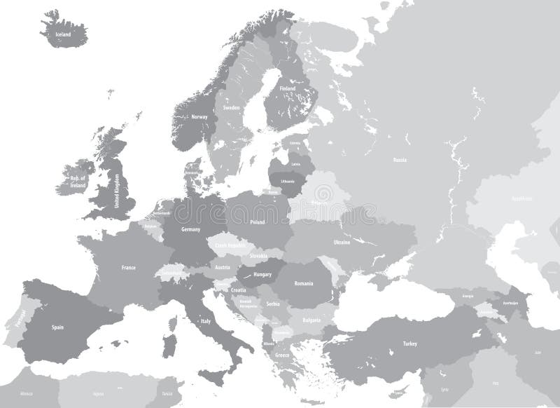 Mapa político del alto vector detallado de Europa Todos los elementos se separaron en capas desmontables y etiquetadas