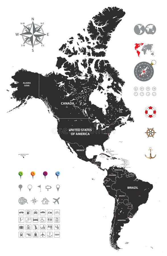 Mapa político del sur y de Norteamérica