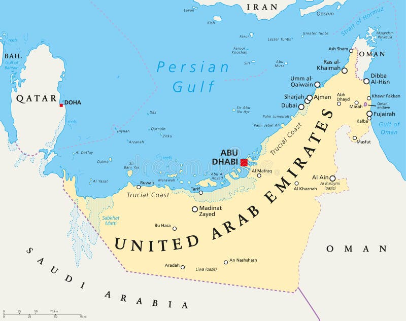Mapa político dos UAE Emiratos Árabes Unidos