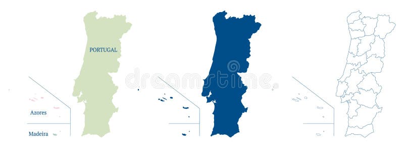 Vetores de Mapa De Portugal Contorno Azul Detalhado E Silhueta