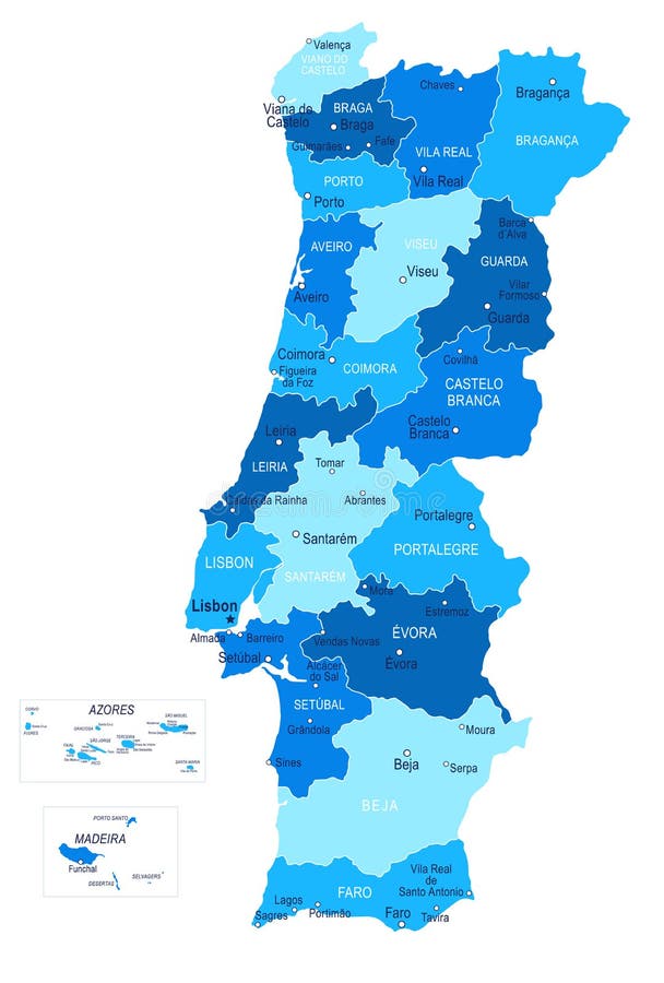 Vetores de Mapa Vetorial Detalhado Das Regiões De Portugal Com