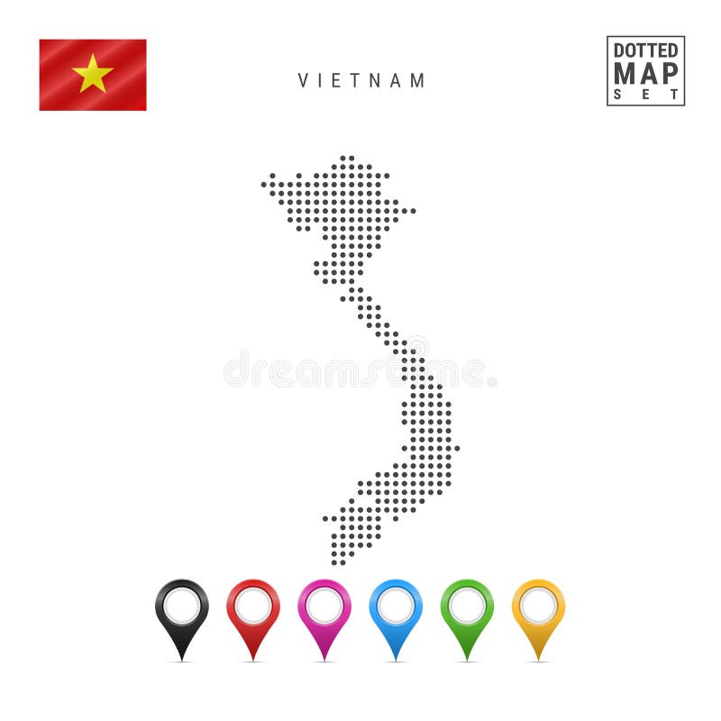 Mapa punteado vector de Vietnam Silueta simple de Vietnam Bandera nacional de Vietnam Sistema de marcadores multicolores del mapa ilustración del vector Mapa punteado vector de Vietnam Silueta simple de Vietnam Bandera nacional de Vietnam Sistema de marcadores multicolores del mapa ilustración del vector