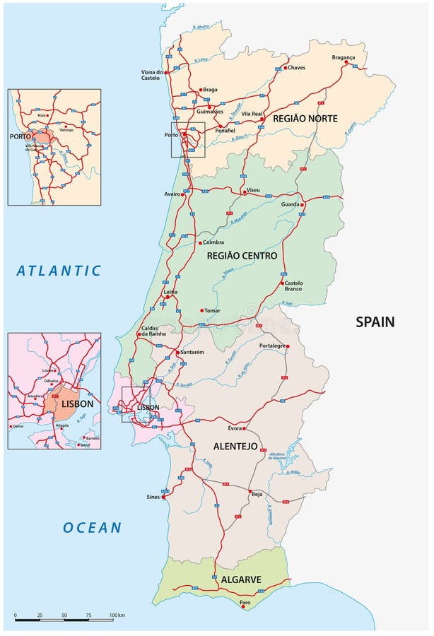 Mapa Do Vetor De Portugal Com Cidades E Os Rios Principais