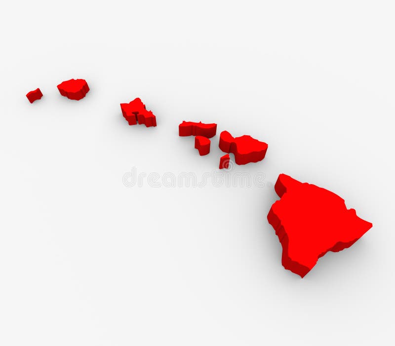 Mapa rojo Estados Unidos América del estado del extracto 3D de Hawaii