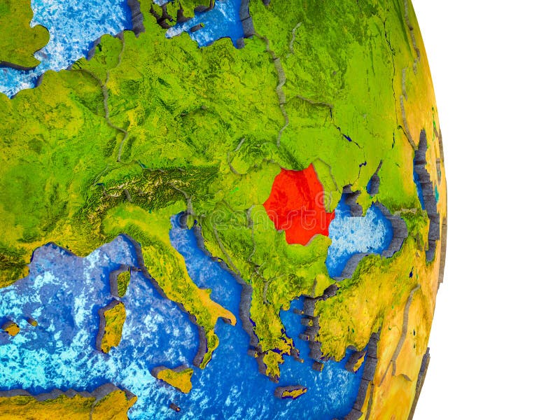 Mapa Rumunia na 3D ziemi. Rumunia na 3D modelu ziemia z dzielącymi krajami i błękitnymi oceanami ilustracja 3 d