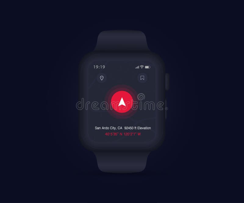 aplicativo de bússola smartwatch ui ux gui relógio de pulso, aplicativo gps  de mapa na navegação