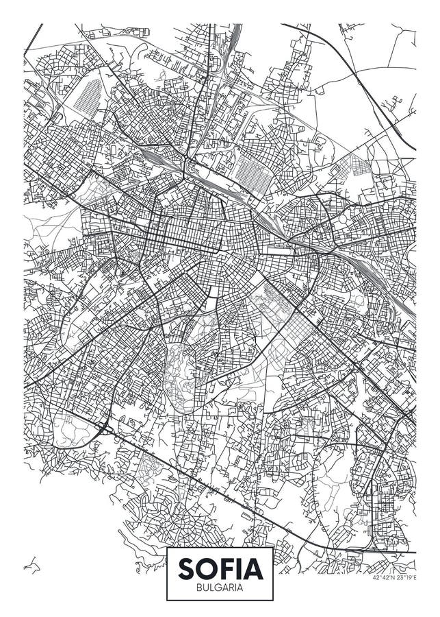 Mapa Sofía, diseño de la ciudad del cartel del vector del viaje
