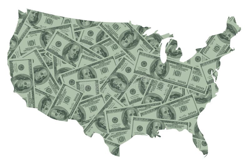 Mapa stanów zjednoczonych ameryki amerykańskiej i koncepcja pieniądza sto dolarów