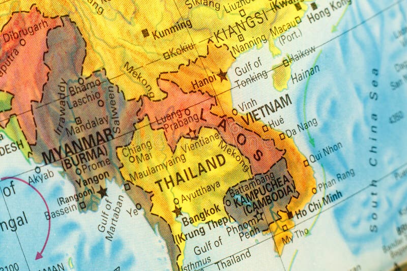 Mapa Tajlandia, Wietnam i Laos, zamkniętych inżynierii equpments fabryczny wizerunku olej piszczy rafinerię fabryczny