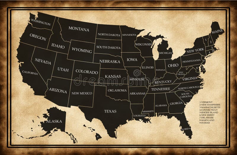Map of USA with states on the old background. Map of USA with states on the old background