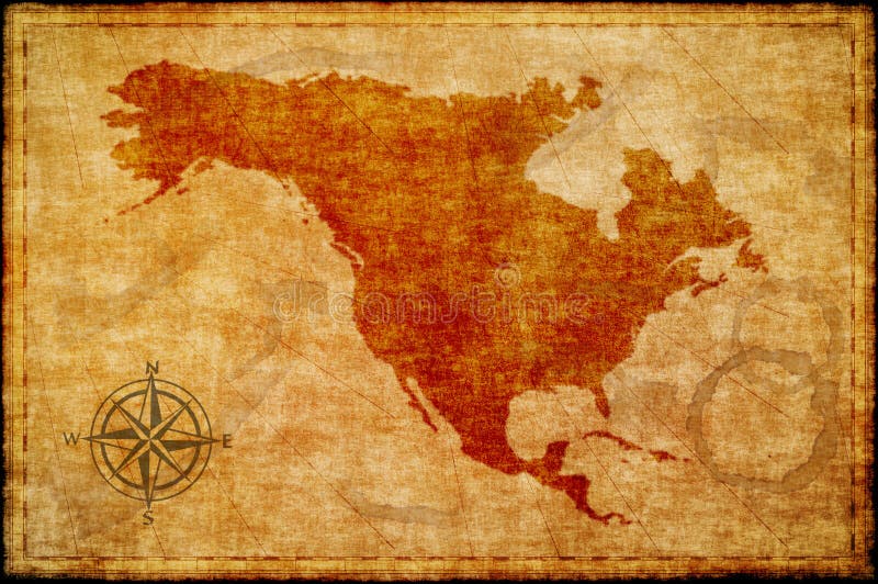 Mapa velho de America do Norte no pergaminho