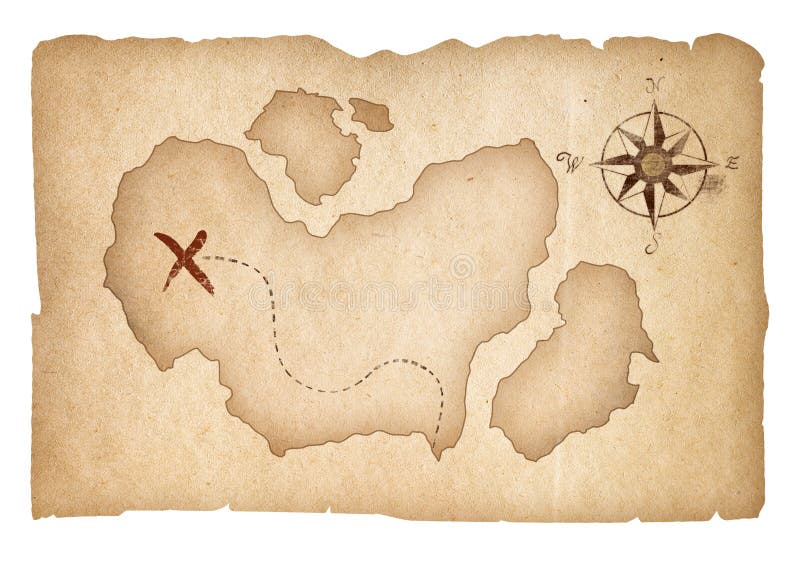 Mapa velho do tesouro isolado com trajeto de grampeamento