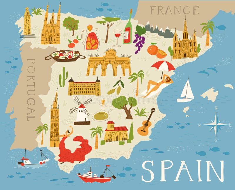 Mapa Turístico De Espanha Da Europa. Belo Mapa Com Pontos Turísticos Para  Viagens, Viagens Turísticas. Mapas De Cartaz Para O Turismo Da Europa.  Ilustração Vetorial Royalty Free SVG, Cliparts, Vetores, e Ilustrações