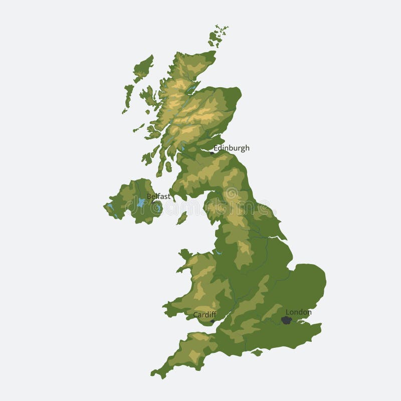 Mapa wektorowa wielkiej brytanii i irlandii północnej. mapa fizyczna kolorów