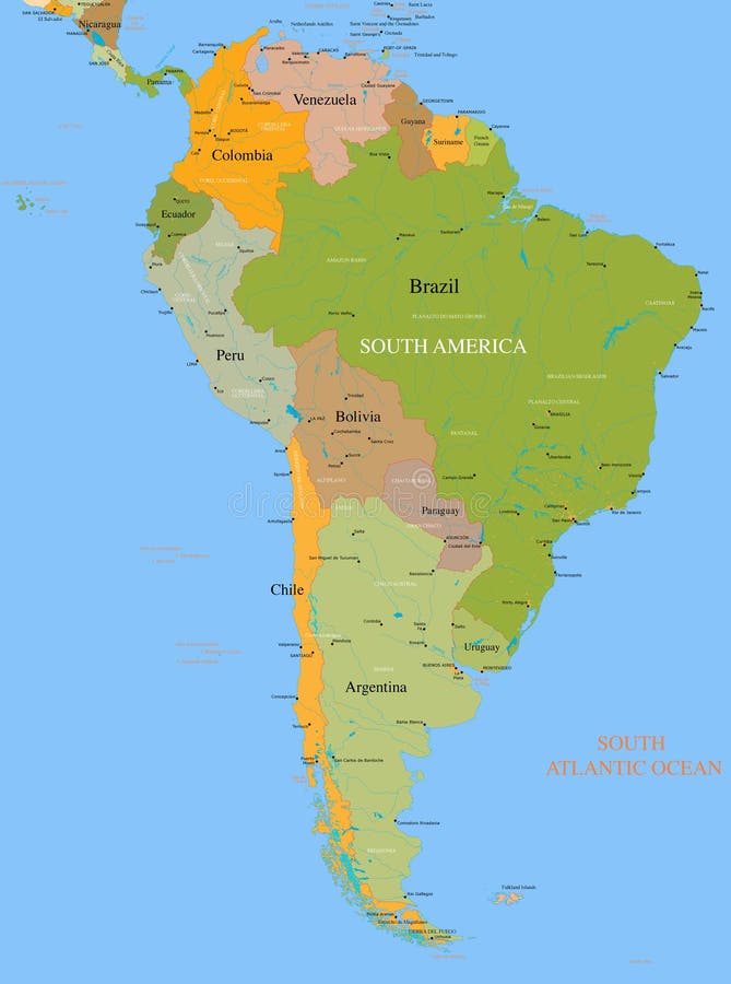 Mapa Ámérica do Sul - detalhada