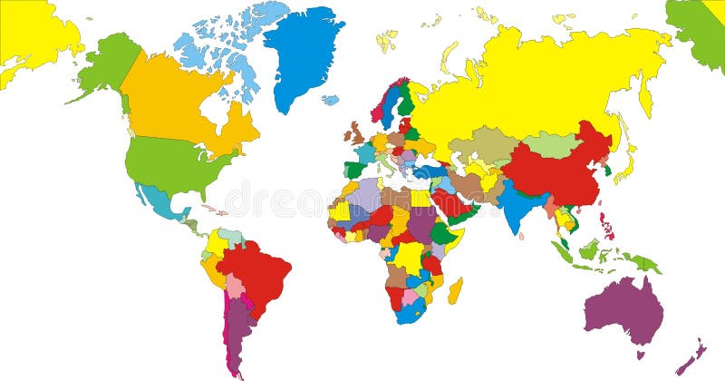 An unfolded map of the world with countries with countries' color. An unfolded map of the world with countries with countries' color