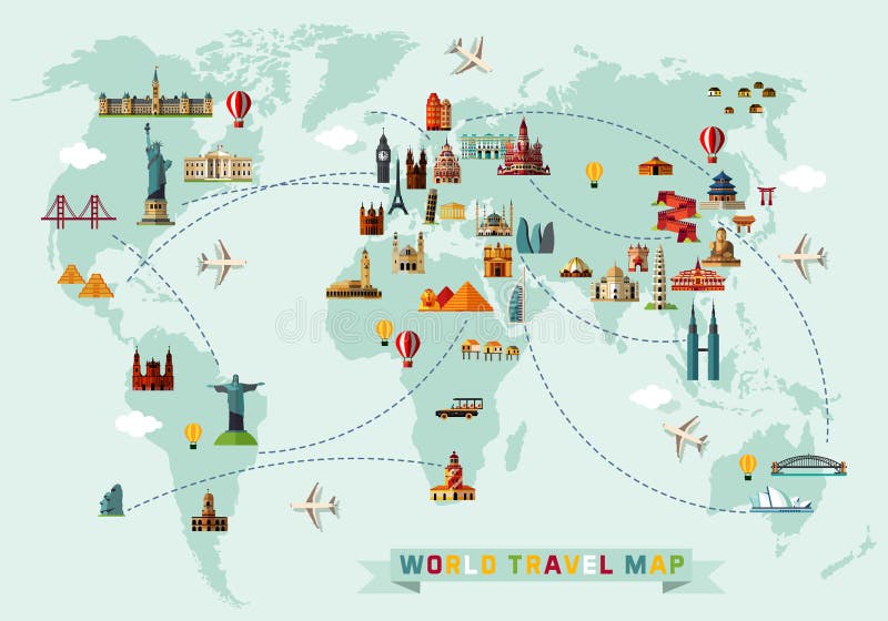 Mapa światu i podróży ikony royalty ilustracja Mapa światu i podróży ikony royalty ilustracja