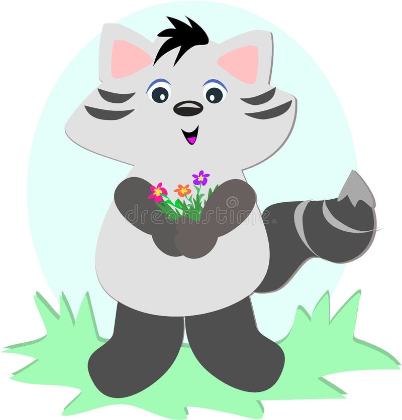 Mapache con el ramo de la flor stock de ilustración Mapache con el ramo de la flor stock de ilustración